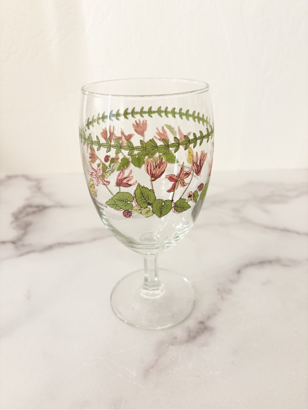 Portmeirion Botanic Garden Pink Green Floral Wine Glass - Ivy Leaved Cyclamen